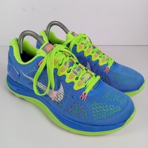 Nike Women's LunarGlide+ 5 Blue Lime Green Running Shoes Size 8.5 Athletic Gym